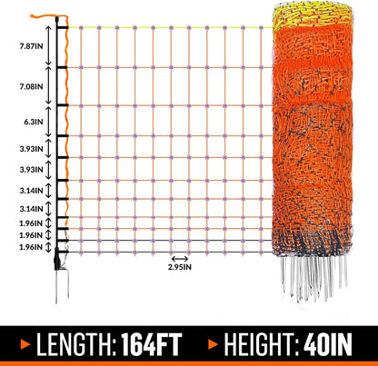 Pet & Livestock HQ Electric Fence Poultry Netting 41" x 164' - Portable Pre-Assembled Electric Net Fencing for Goats, Sheep, Lambs in Farms, Ranches, and Gardens (19 Posts, 2 Spikes)