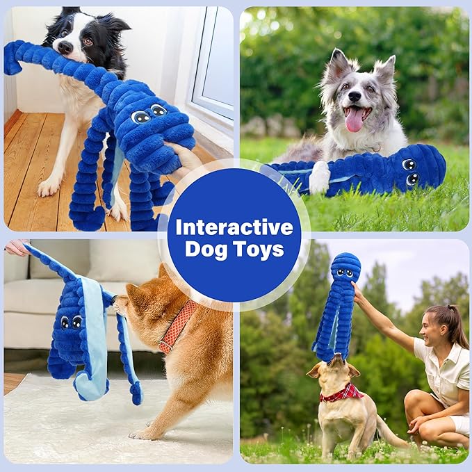 Prime Pets Squeaky Dog Toys for Large Dogs, 27” Extra Large Octopus Dog Toy to Keep Them Busy, Interactive Plush Chew Toy for Small Medium Large Dogs, Tug of War Pet Toys, Blue