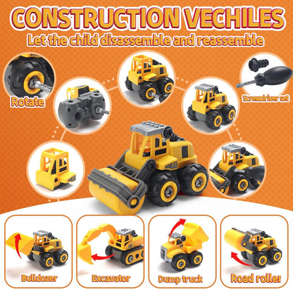 Play Construction Sand Kit,2.2lbs Magic Sand W/4 Large Take Apart Construction Trucks,1 Sandbox,8 Worker Figures and Road Signs,8 Molds,Toys for 2-8 Years Old Boys Girls