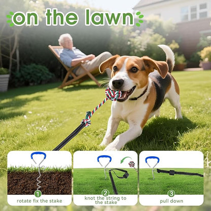 Bungee Tether Tug Outdoor Dog Toy with Stake,Tug of War Dog Toy for Aggressive Chewers to Keep Them Busy,Outdoor Interactive Dog Rope Toy for Medium/Small Dogs,Can Used On Lawns,Trees and Doors