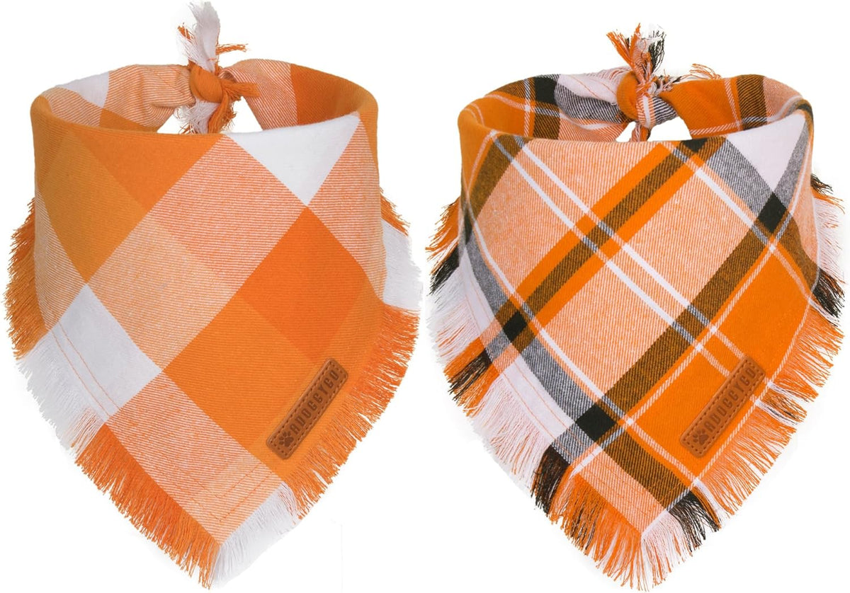 ADOGGYGO Fall Dog Bandanas, Halloween Thanksgiving Pet Bandana, Multiple Sizes Offered, Orange Plaid Fall Holiday Bandana for Small Dogs Pets (Small)