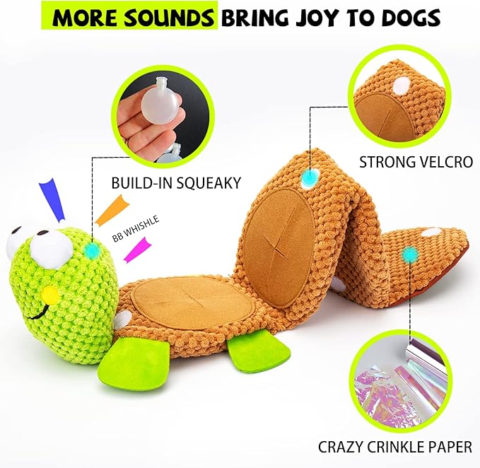 Dog Puzzle Toys - Enrichment Squeaky Crinkle Snuffle Treat Dispensing Smart Dog Toys for Boredom and Stimulating, Durable Plush Toys for Large Medium Small Breed - Turtle