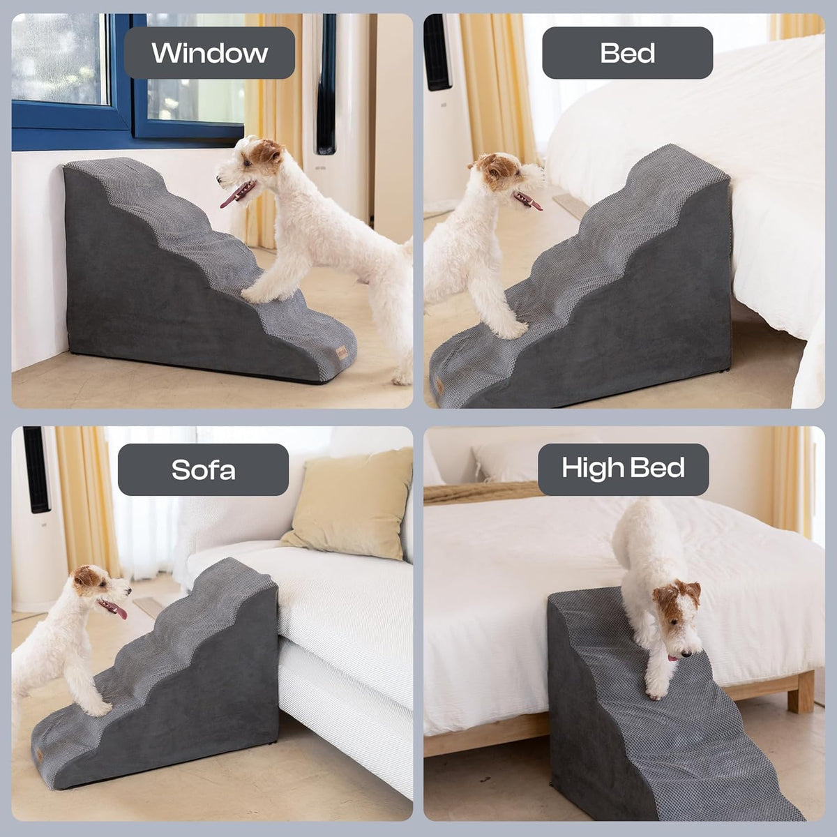 Dog Stairs for High Beds Up to 30", Extra-Tall 24.5" 5-Step Foam Pet Ramp with Washable Cover, Gentle Slope Steps, Bed & Couch Ladder for Small Medium Dogs & Senior Cat, Puppy Climbing Stairs