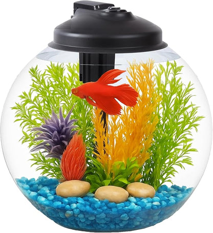3-Gallon Fish Tank, Aquarium Starter Kit Includes Power Filter, LED Light with 5V Power Supply, and Full Hood, Ideal for Betta and a Variety of Tropical Fish, Impact-Resistant Plastic