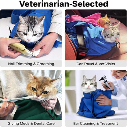 [Cozy Travel] Cat Carrier Pouch, Soft Cat Carrier for Small Cats, Kitten Carrying Bag, Restraint Bag for Nail Trimming, Vet Visits, Giving Meds, Car Travel -Dark Green