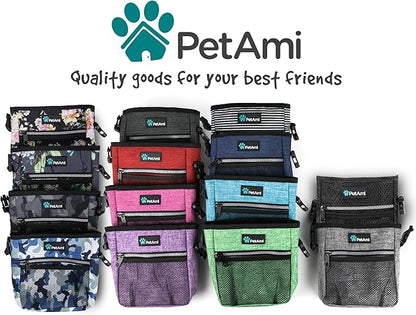 PetAmi Dog Treat Pouch, Pet Treat Pouch for Training, Dog Walking Bag Holder for Kibbles, Pet Food Toy, Dog Trainer Essentials Supplies, Poop Bag Dispenser, 3 Ways to Wear (Black)