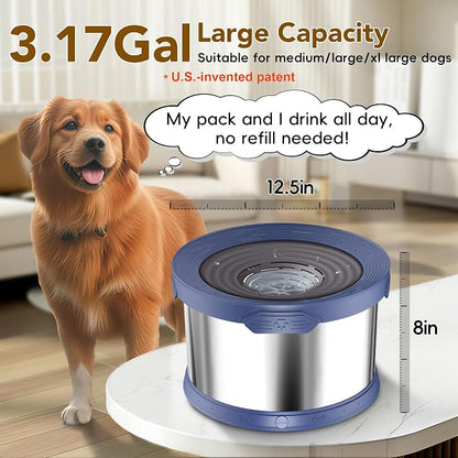 UPSKY 12L Dog Water Bowl No Spill Stainless Steel for Slow Drinking Blue | Large Capacity, Spill-proof, Non-slip Design, Durable, For Large Dogs, Messy Drinkers & Multi-pet Homes, Outdoor / Indoor