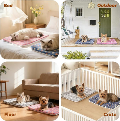Mora Pets Cat Bed Ultra Soft Dog Crate Pad Star Print 14 x 17.5 inch Blue | Washable Crate Mat for Small Dogs and Indoor Cats, Reversible Fleece Dog Kennel Pad, Flat Pet Bed, Cat Carrier Mat