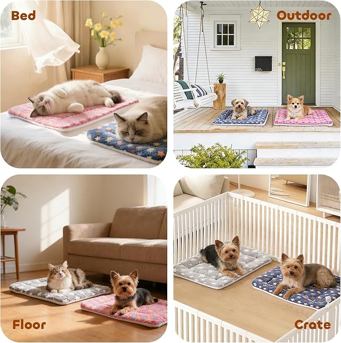 Mora Pets Dog Bed Crate Pad Ultra Soft Pet Mat Star Print 22 Inch Blue | Washable Crate Mat for Large Medium Small Dogs, Reversible Fleece Dog Crate Kennel Mat Flat Cat Bed Liner