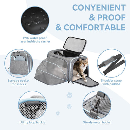Petsfit Small Cat Carrier Soft Airline Approved Expandable Carrier for Kitten Puppy Bunny, 16"X10"X9“