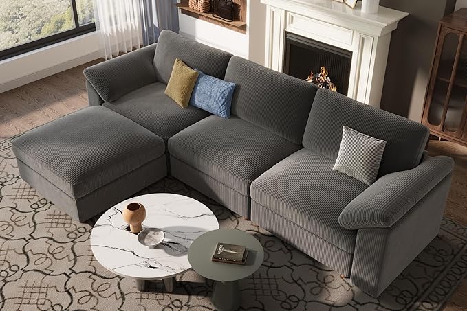 EASE MOOSE Oversized Modular Sectional Sofa, Extra Large L Shape Sectional Cloud Couch,Comfty Deep Modular Sofa with Ottoman，for Living Room,Dark Grey