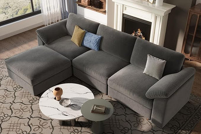 EASE MOOSE Oversized Modular Sectional Sofa, Extra Large L Shape Sectional Cloud Couch,Comfty Deep Modular Sofa with Ottoman，for Living Room,Dark Grey