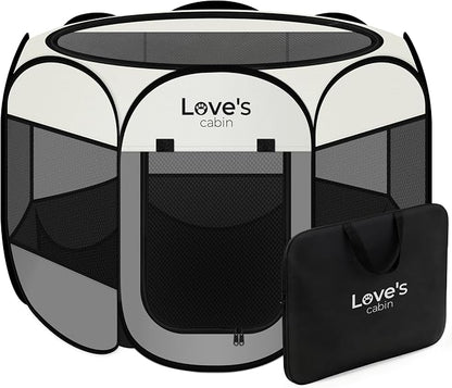 Love's cabin Pet Puppy Dog Playpen, Medium Dog Tent Crates Cage Indoor/Outdoor, Portable Playpen for Cat, Foldable Pop Up Dog Kennel Playpen with Carring Case, Removable Zipper Top, Grey
