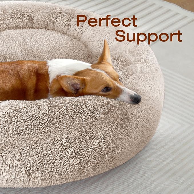 JOLLYVOGUE Dog & Cat Bed, Calming Anti-Anxiety Pet Bed for Small Dogs, Fluffy Donut Cushion for Small and Medium Pets (20")