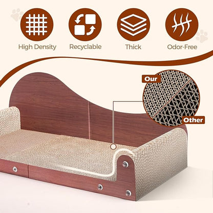 ComSaf 26.4" Large Cat Scratcher Bed, Cat Scratching Board, Durable Cardboard for Indoor Use, Extra Large Couch with Scratch Pad - Sofa Lounge