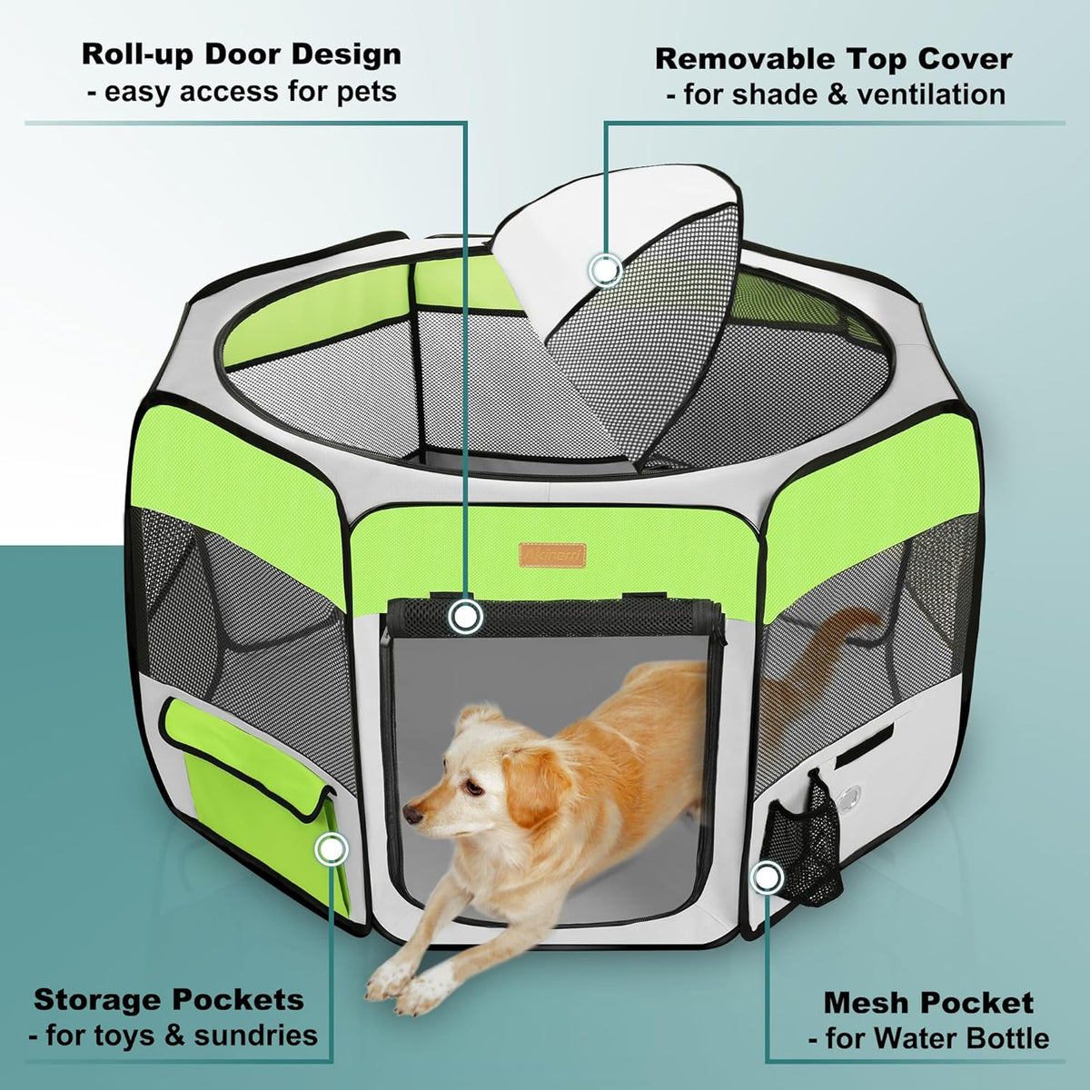 Dog Playpen, Portable Pet Play Pen for Cat, Puppies, Rabbits, Chickens, Foldable Large-Capacity Pet Tent for Indoor/Outdoor Travel Camping Green