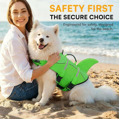 Dog Life Jacket High Flotation, Reflective Dog Life Vest for Swimming, Adjustable Dogs Life Preserver Rescue Handle Spring Summer Pool for Small, Medium, Large Dogs (BrightGreen,L)