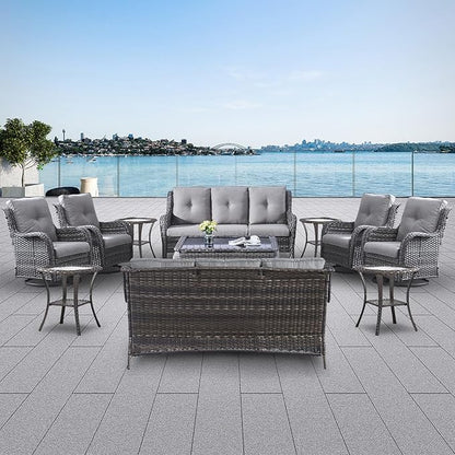 Belord Wicker Patio Furniture Sets - 13 Piece Outdoor Rattan Furniture Conversation Sets with 4 Swivel Rocker Chairs, 2 Rattan Sofas, Wicker Ottomans and Coffee Table, Mixed Grey/Grey