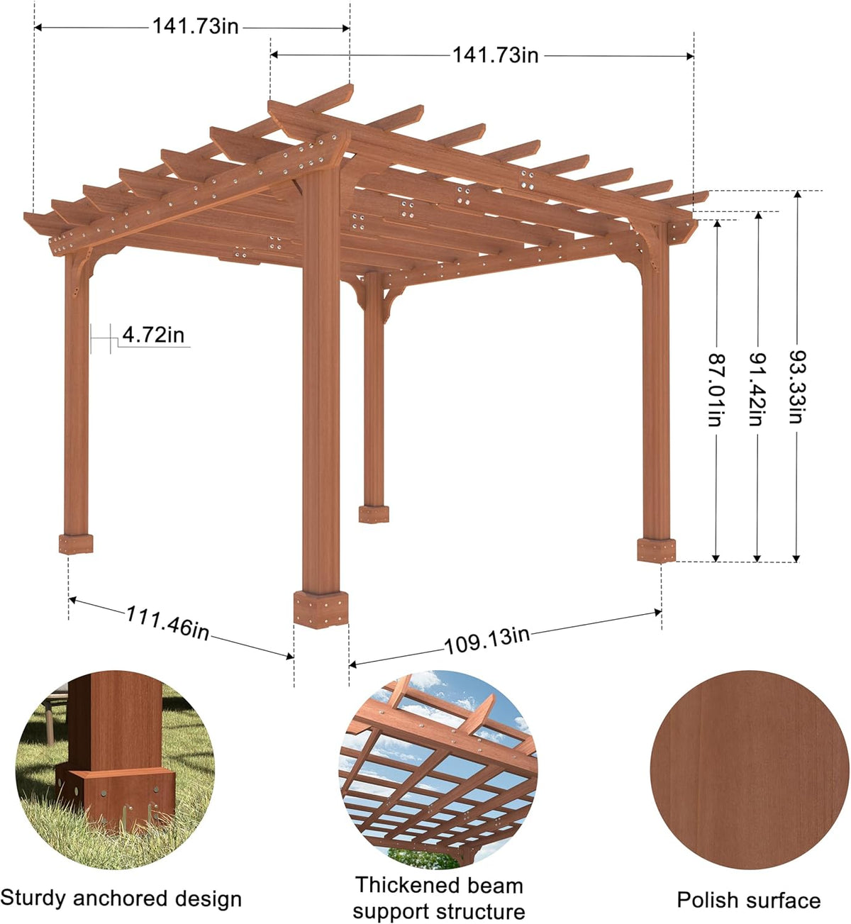 MUPATER 12×12 FT Outdoor Pergola with Roof, Wooden Pergola Kit with Stakes, Wood Garden Shelter Structure for Climbing Plant, Snow and Wind Supported, Shade for Patio, Backyard, Deck