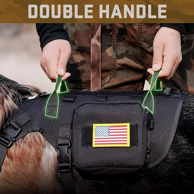 Forestpaw Tactical Dog Harness for Large Dogs,Tactical Dog Collar with Bungee Leash Set,No Pull Military Dog Harness for Walking Training,Adjustable for Medium Large Dogs,Black,Chest 27-40"