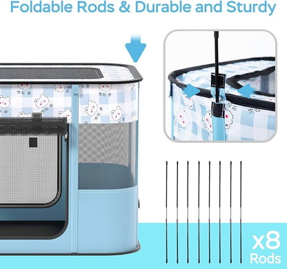 XRG Foldable Pet Playpen,Indoor Cat cage Puppy Crates L(35.4"x27.6"x23.6") | Portable Cat Kennel with Upgrade Breathable Mesh，Sturdy Kitten Playpen Indoor & Outdoor for Rabbit or Small Animals，Blue