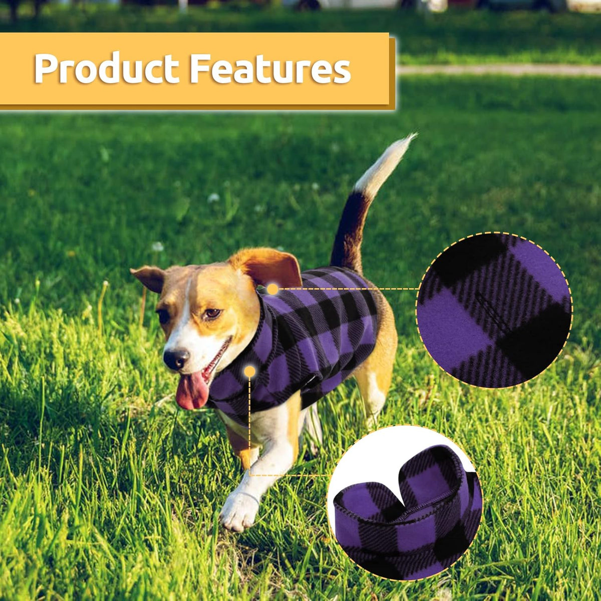 ASENKU Dog Sweater, Plaid Dog Fleece Vest, Soft Comfortable Pet Pajamas, Warm Winter Dog Shirt, Cold Weather Coat Jacket Pet Clothes for Small & Medium Dog Breeds