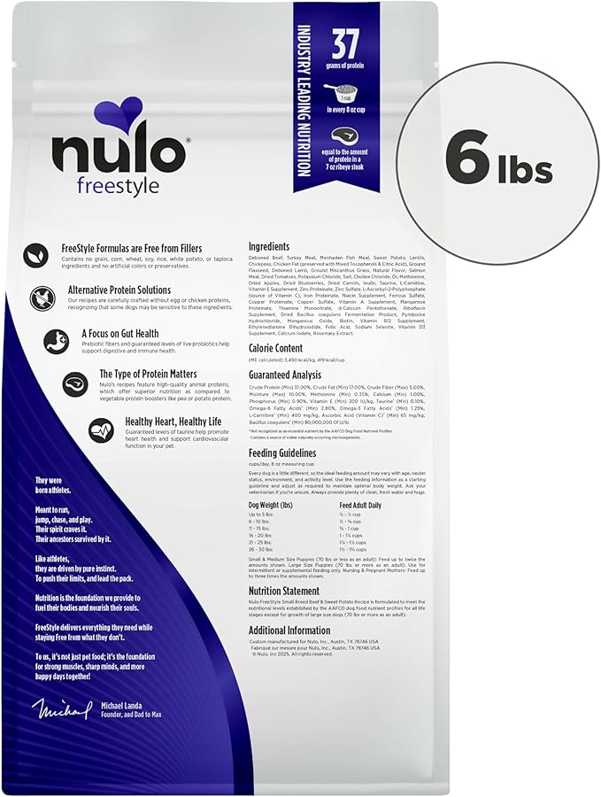 Nulo Freestyle High Protein Small Breed Beef & Sweet Potato Recipe Natural Dry Kibble Dog Food, 6 Pound Bag