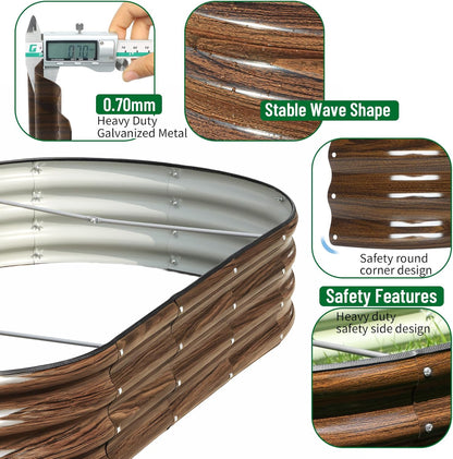 SnugNiture 2 Pcs 6x3x1ft Raised Garden Bed Kit, Outdoor Oval Metal Garden Planter, Ground Planter Box for Gardening Vegetables Flowers, Brown