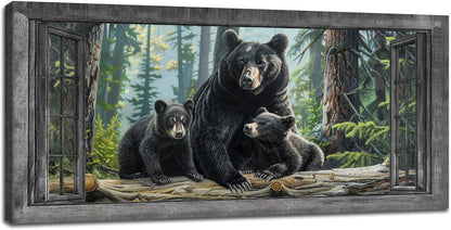 Large Wall Art Black Bear Canvas Cabin Living Room Pictures Prints Forest Oversize Wall Decor Animal Painting Artwork for Bedroom Dining Office Home 60"x30"