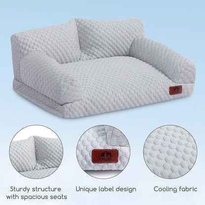 Hollypet Cooling Dog Couch Bed, Washable Pet Sofa, Gray, 24x18 | Cooling ice-silk pet bed with machine washable removable cover, non-slip bottom, for cats small dogs up to 25 lbs