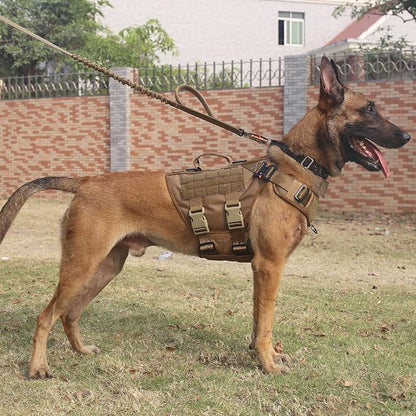 ICEFANG No Pull Tactical Dog Harness for X-Large Dogs,Adjustable Dog Vest | Control Handle,MOLLE Panel,Front Hook,3 Leash Clips,Soft Padded,for walking training,Brown,X-Large
