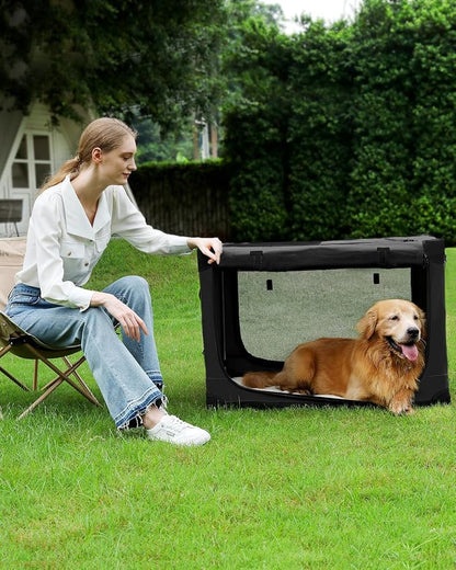 Veraste 33" Soft Collapsible Travel Dog Crate for Medium Large Dogs,Black | 4-Door Foldable Travel Crate,breathable mesh, foldable with storage bag