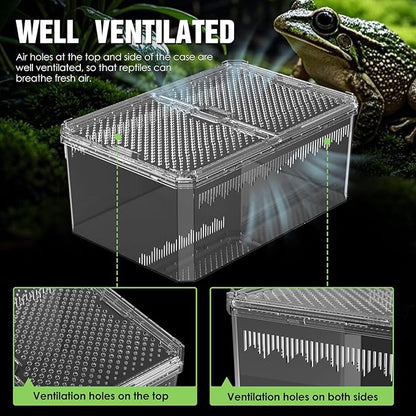 【No Assembly】 Breathable and Secure Reptile Tank with high Transparency - Ideal Container House for Hermit Crab, Tarantula Enclosure, Turtle Tank or Jumping Spider Habitat (L)