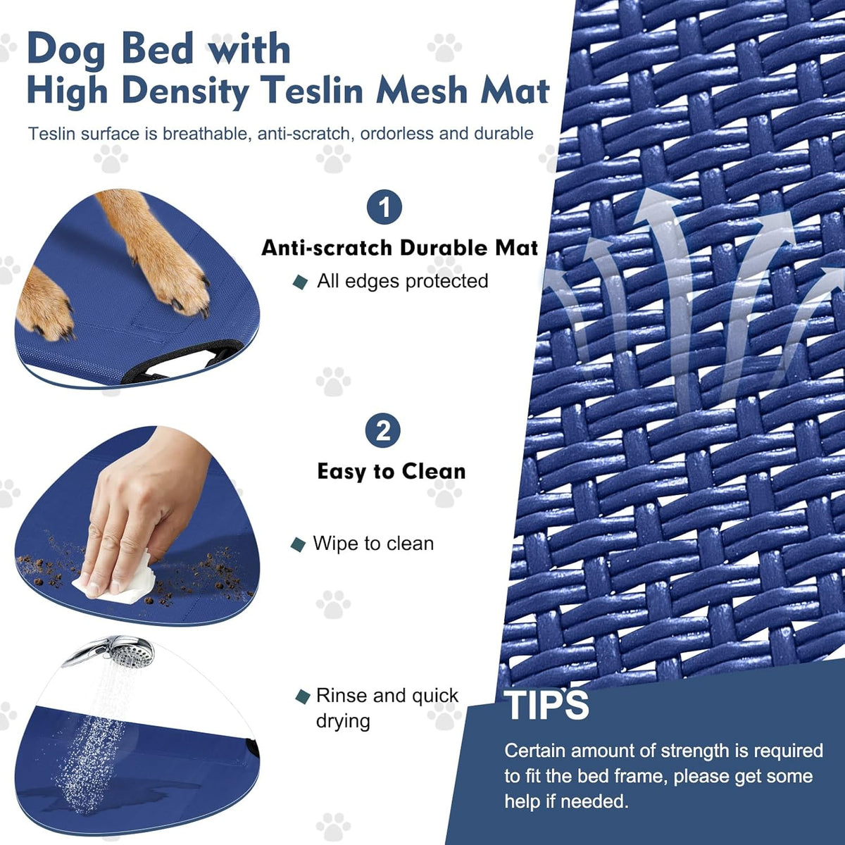 Upgraded Elevated Dog Bed with Canopy, Portable Raised Outdoor Dog Bed with Stable Anti-Slip Feet, Wider Shade Pet Bed Cot, Raised Dog Beds for Large Dogs Camping, Indoor & Outdoor Use