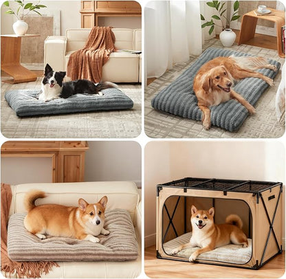 FURTIME Washable Small Dog Bed, Deluxe Dog Crate Beds | Comfy Fluffy Kennel Pad Anti-Slip Pet Sleeping Mat for Puppy/Cat, Machine Washable Dogs Pillow, 23"x18"x3", Brown