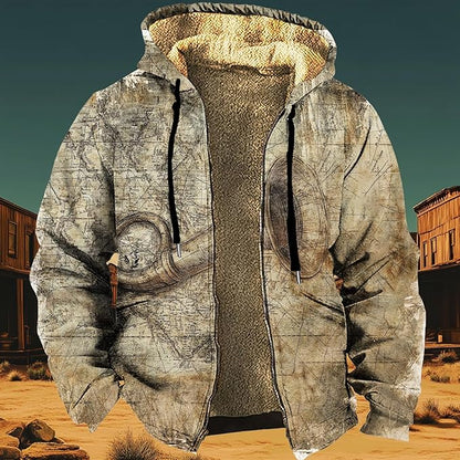 Men's Zip Up Jackets Western Style Ethnic Hoodie Hooded Vintage Long Sleeve Warm Coat Winter Outfits