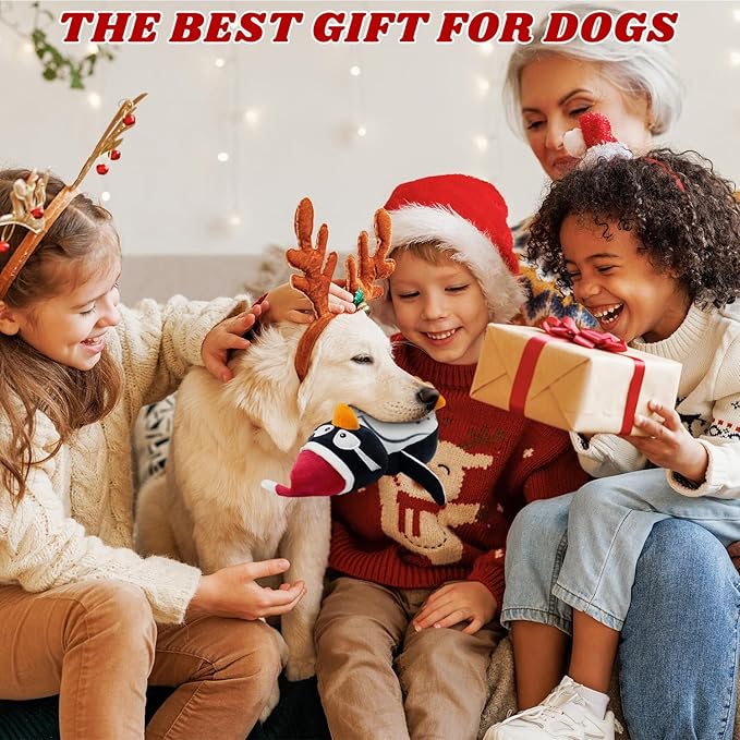 Dog Toys Squeaky Interactive Puppy Teething Chew Toy Stuffed PP Cotton Crinkle Sound Paper Tail,Penguin Shape for Large Medium Small Breeds Indoor Outdoor Play