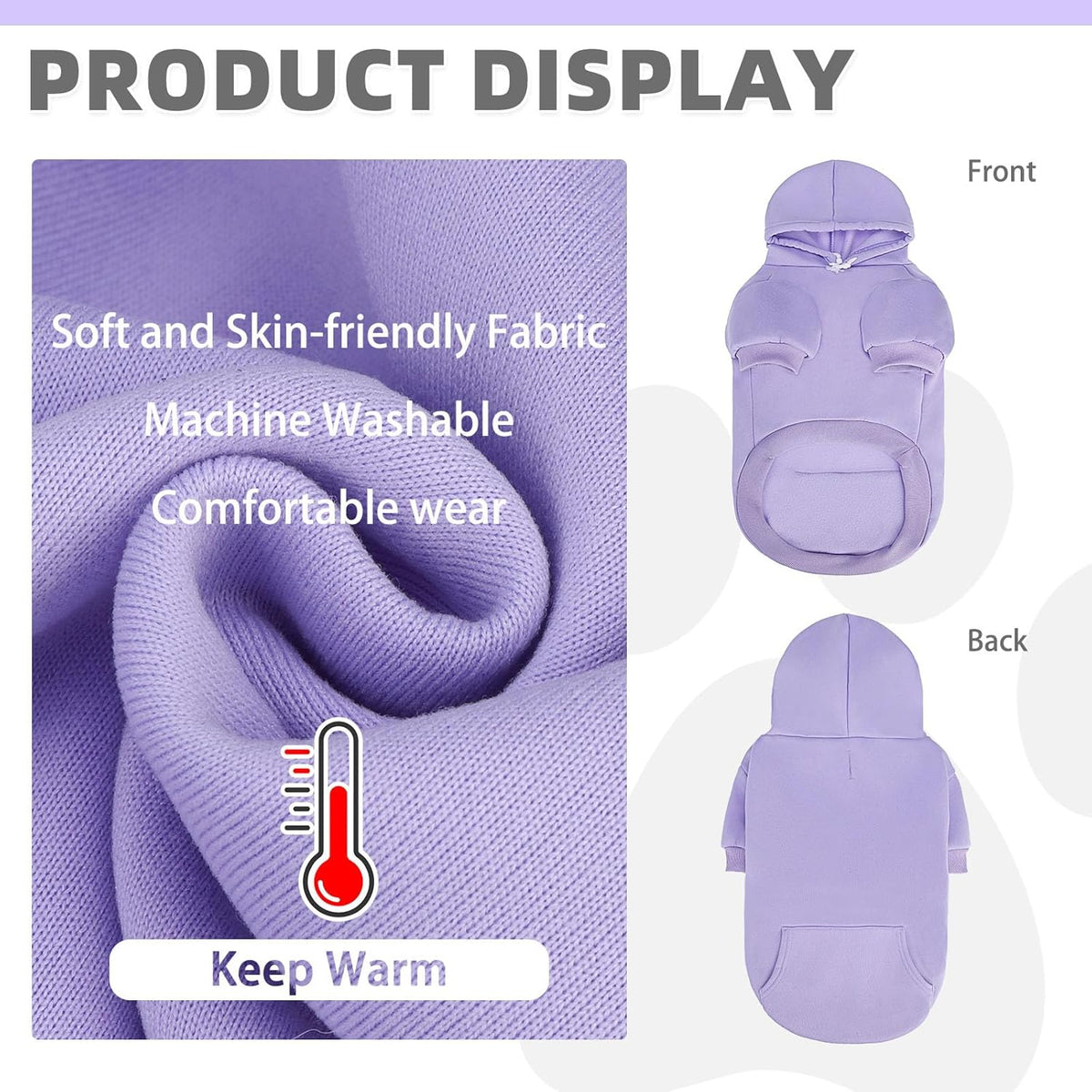 KOOLTAIL Basic Dog Hoodie - Soft & Warm Dog Hoodie Sweater with Leash Hole and Pocket, Pet Winter Coat, Cold Weather Clothes Sweatshirt for Small Medium Large Dogs Puppy Cat Boys Girls Lavender L