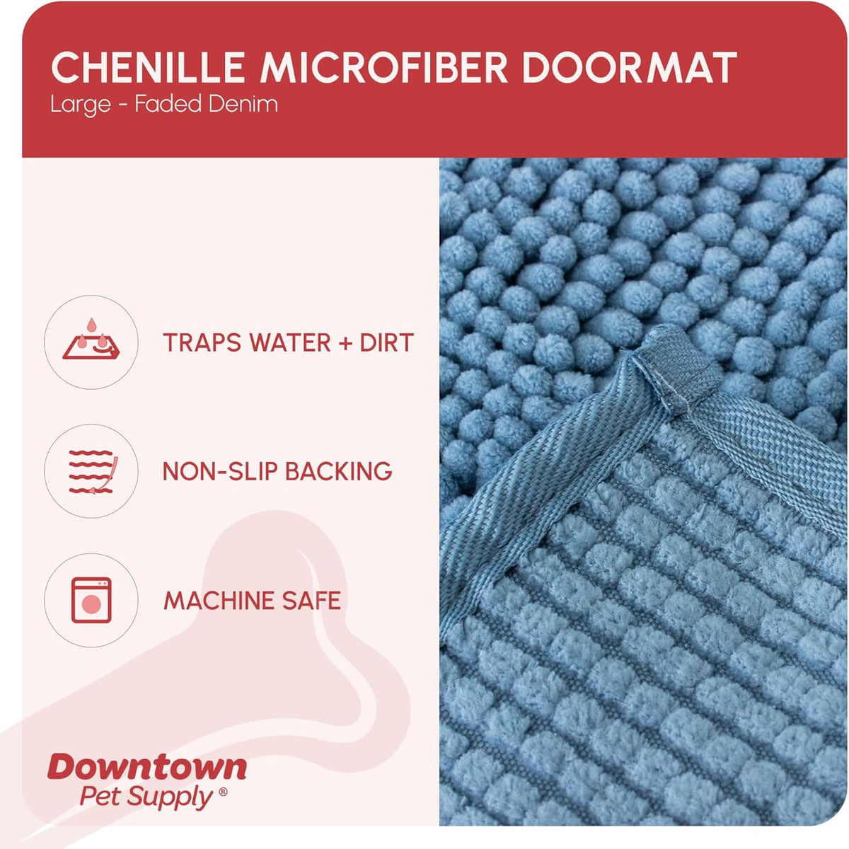 My Doggy Place Microfiber Dog Mat for Muddy Paws, 36" x 26" Faded Denim - Absorbent and Quick-Drying Dog Paw Cleaning Mat, Washer and Dryer Safe - Non-Slip Rubber Backed Dog Floor Mat, Large