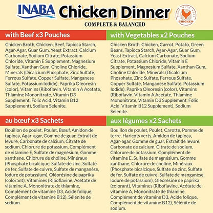 INABA Chicken Dinner for Dogs, Soft Pate Wet Dog Food, Complete & Balanced, 2.4 oz. Pouch, 15 Pouches, Beef & Vegetables Variety