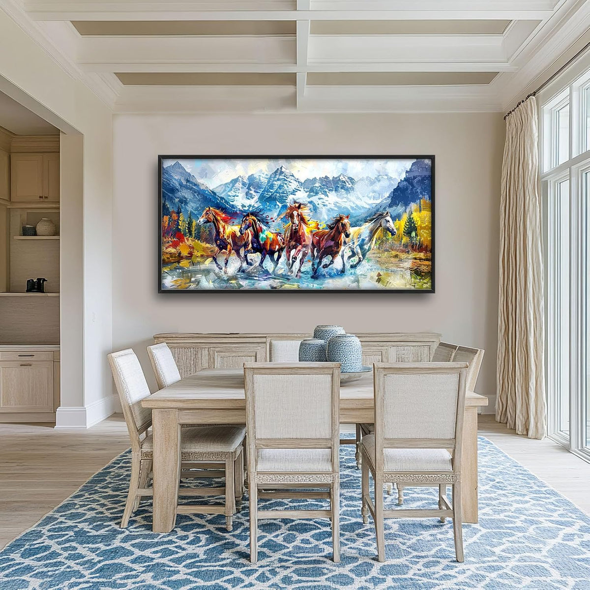 Horse Large Wall Art Running Horses Pictures Colorful Horse Mountain Landscape Wall Decor Wild Animal Nature Canvas Print Painting Artwork for Bathroom Living Room Bedroom 60L" x 30W"
