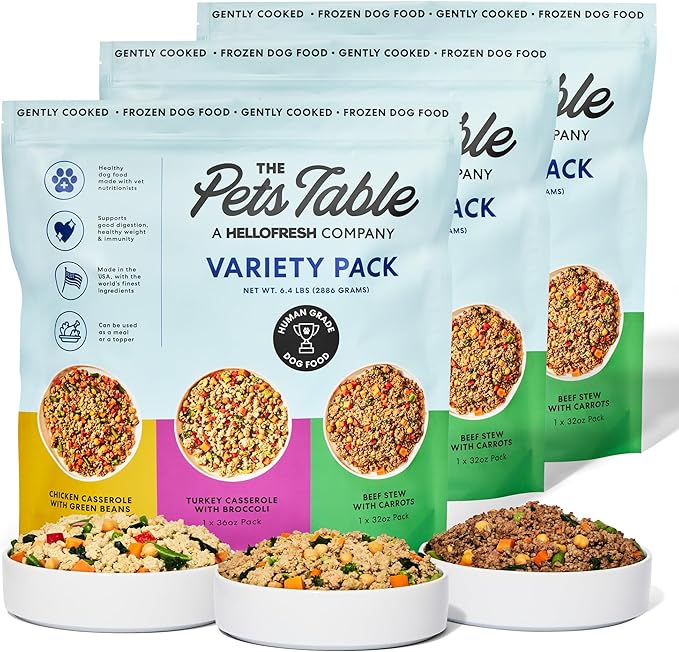 The Pets Table Human-Grade Variety Pack Fresh Dog Food, Dog Food Topper or Complete Meal, 9 Count of 32 to 36-oz Pouches, 19lbs