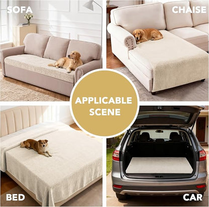 H.VERSAILTEX Non Slip Pet Couch Cover Chenille Dog Bed Protector Thick Soft Sofa Slipcover Pet Friendly Washable Couch Cushion Covers for Pets (30" x 53", Ivory)
