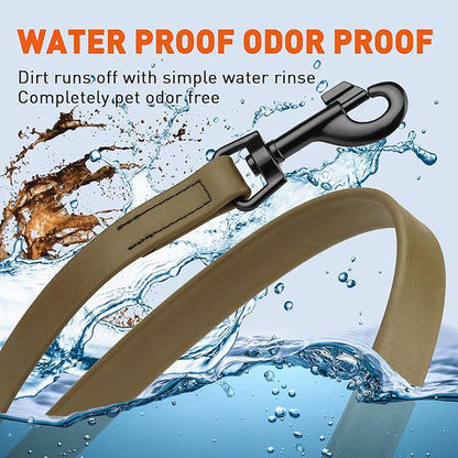 Dogline Biothane Waterproof Dog Leash Strong Coated Nylon Webbing with Black Hardware Odor-Proof Easy to Clean High Performance for Small or Large Dogs Made in USA 4 or 6 ft Lead, Coyote Brown