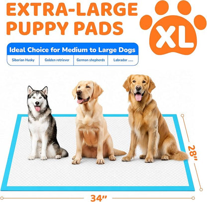 100 Count Puppy Pads 28"x34", Extra Large, Super Absorbent | Disposable Pee Pads for Dogs, Leak-Proof & Quick-Dry, Wee Wee Pads for Dogs, Potty Pads for Dogs, Dog Training Pads