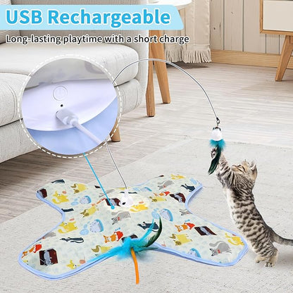 3 in 1 Interactive Kitten Toys for Indoor Cats with Moving Feather,Interesting Cat Toy for Exercise and Play,Hide and Seek Concealed Moving Feather Wand,Cat Enrichment Toys for Bored Indoor Adult Cats