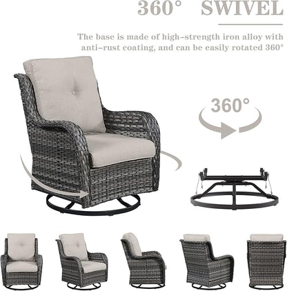 Belord Outdoor Swivel Rcoker Patio Chairs - Outdoor Swivel Patio Chairs Set of 2 Wicker Chair Patio Furniture Sets with Covered Cushion for Porch Deck Balcony Garden, Beige