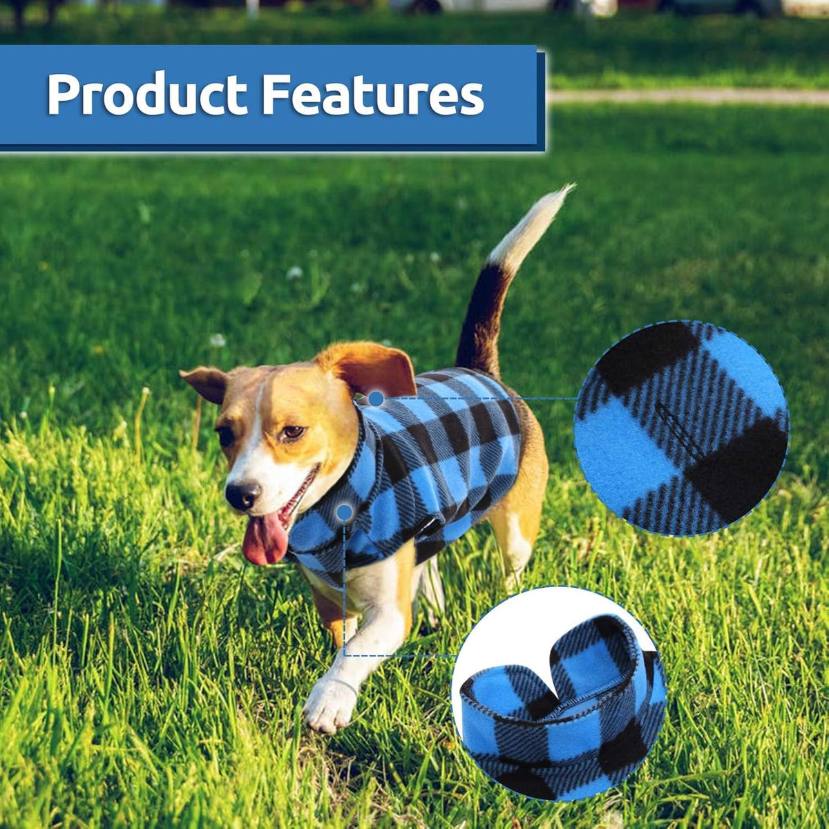 ASENKU Dog Sweater 3 Pack, Plaid Dog Fleece Vest, Soft Comfortable Pet Pajamas, Warm Winter Dog Shirt, Cold Weather Coat Jacket Pet Clothes for Small & Medium Dog Breeds