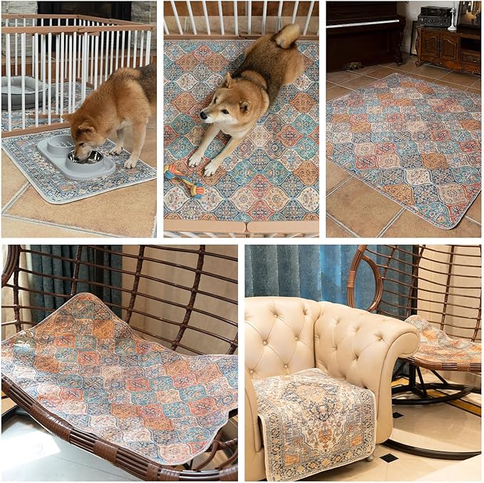 nunubaby 4PACK Washable Pee Pads for Dogs, Stylish, Non-Slip and Leak-Proof Pee Pads. Reusable Potty Pads for Dogs for Crates and Floors.(Brown/Multi,18" x24" )
