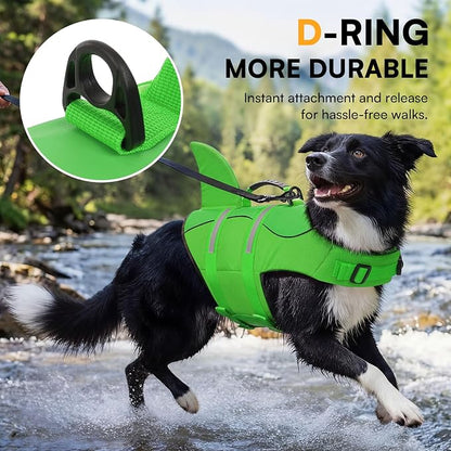 Dog Life Jacket High Flotation, Reflective Dog Life Vest for Swimming, Adjustable Dogs Life Preserver Rescue Handle Spring Summer Pool for Small, Medium, Large Dogs (BrightGreen,L)